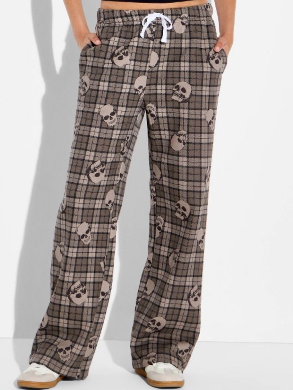 Wide Leg Plaid Skull graphic sweatpants